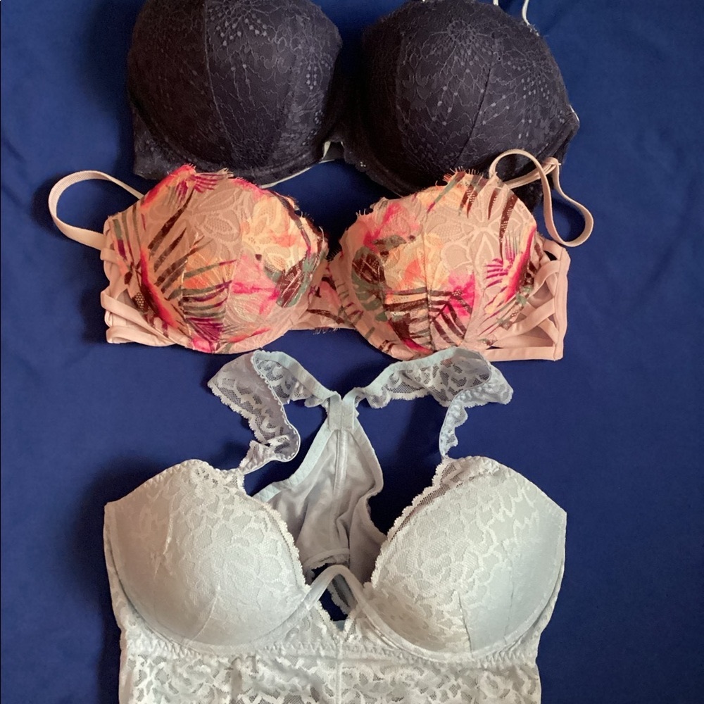 SOLD. SOLD. SOLD. PINK Date Pushup Bras and Bralette -Lace! Three for one price!